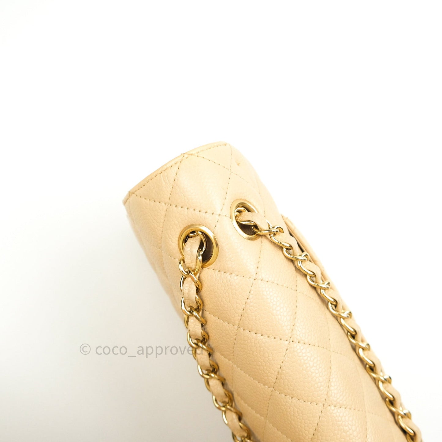 Chanel Quilted M/L Medium Double Flap Beige Clair Caviar Gold Hardware
