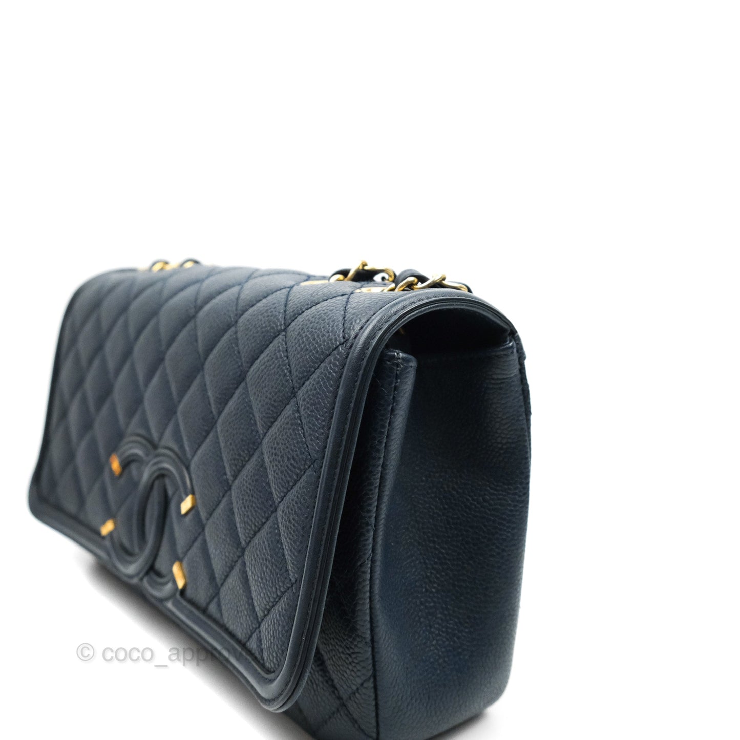 Chanel Quilted Medium CC Filigree Flap Navy Caviar Aged Gold Hardware