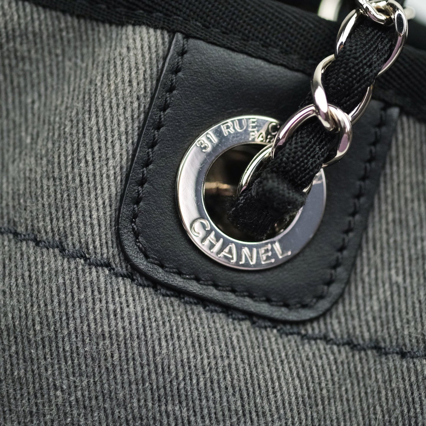 Chanel Denim Deauville Grey/Black With Black Sequins Logo