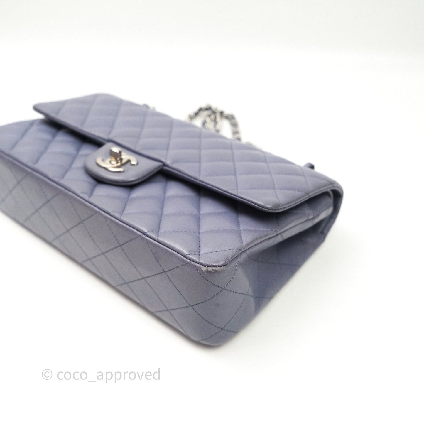 Chanel Classic M/L Medium Double Flap Lavender Blue Silver Hardware
