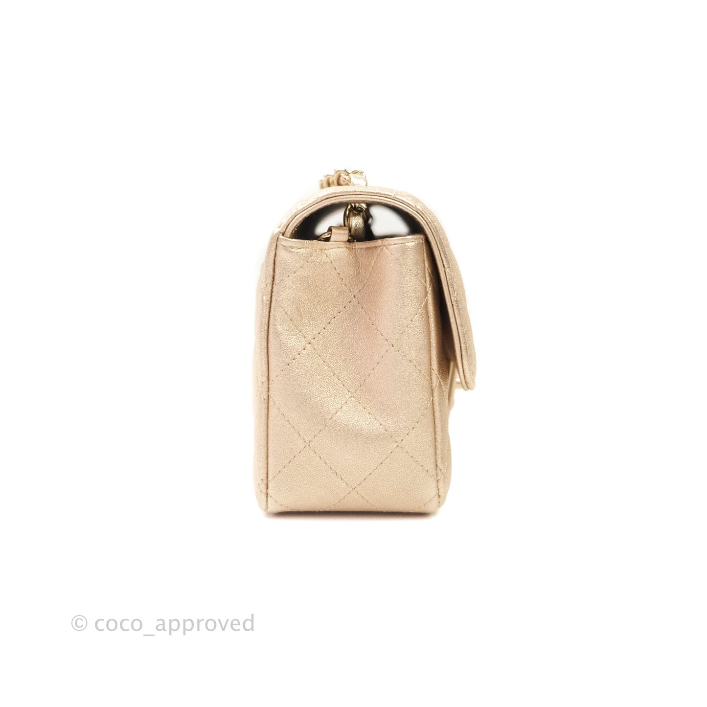 Chanel Quilted Mini Rectangular Metallic Champagne Gold Lambskin Gold Hardware