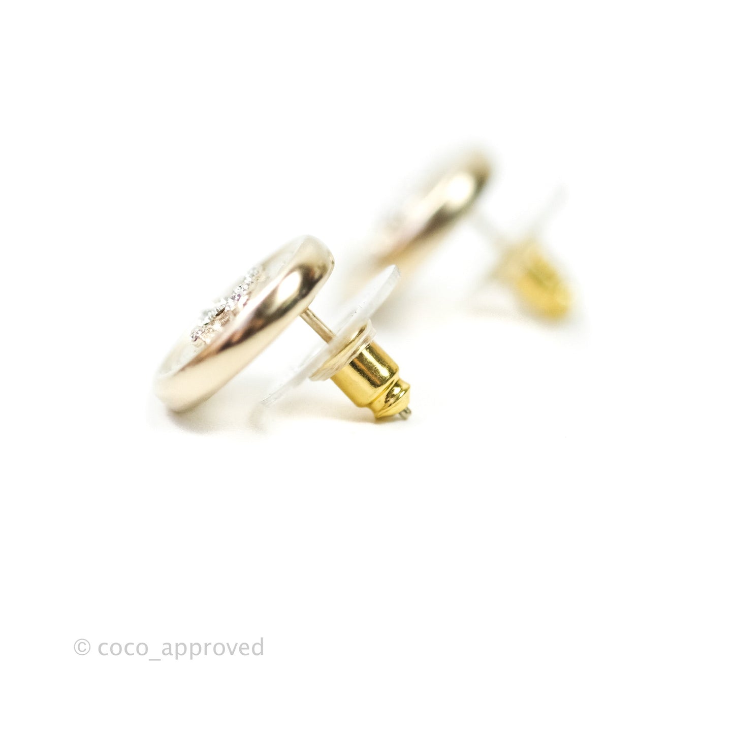 Chanel CC Rhinestone Earrings Light Gold Tone 21S