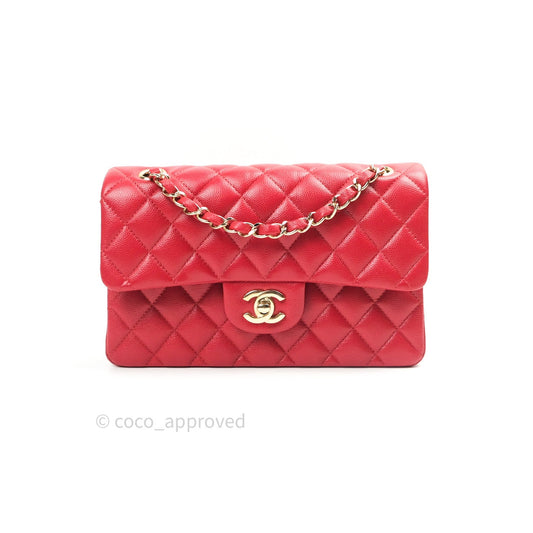 Chanel Classic Small S/M Flap Red Caviar Gold Hardware 19B