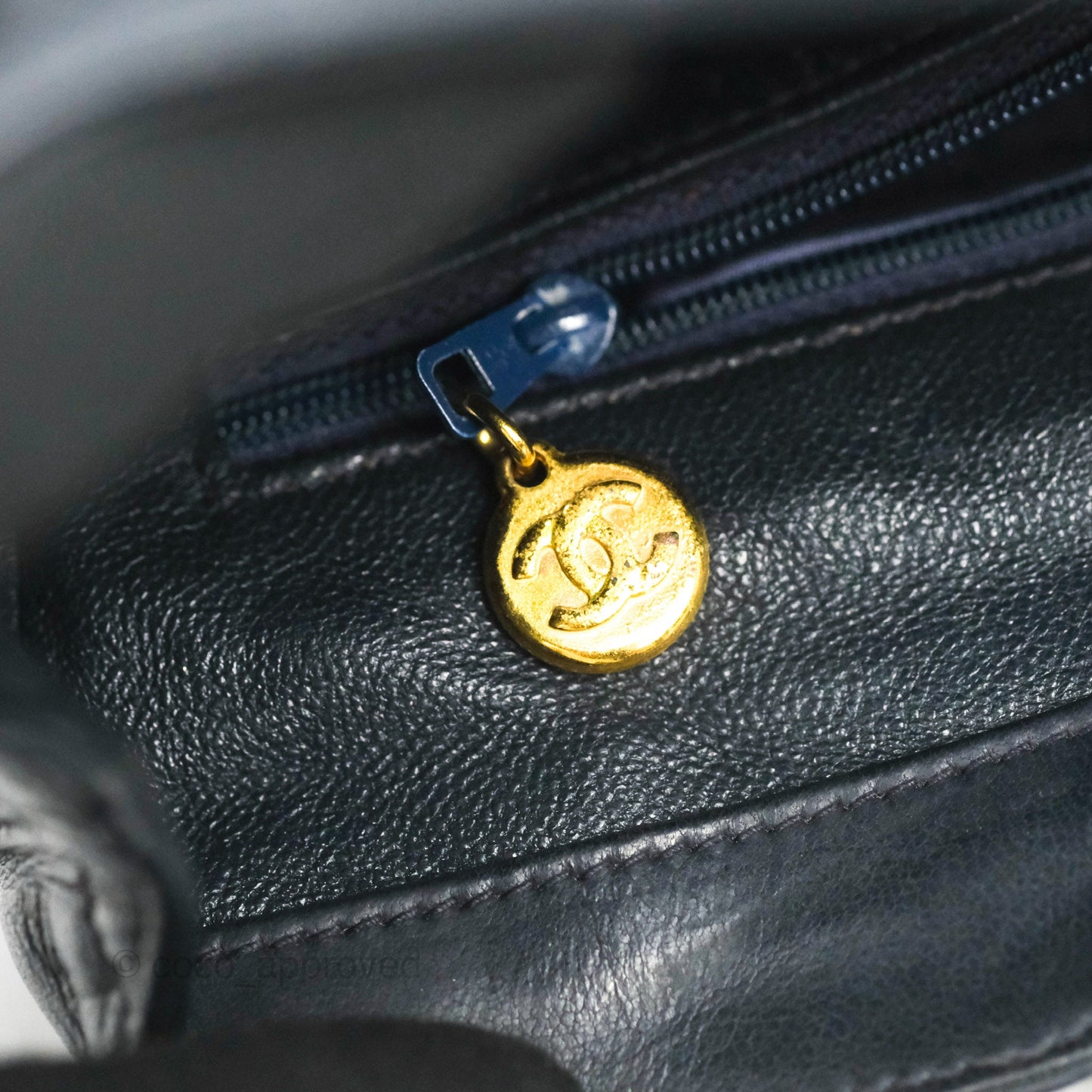 Chanel Vintage CC Box Shoulder Bag Navy Lambskin Gold Hardware
