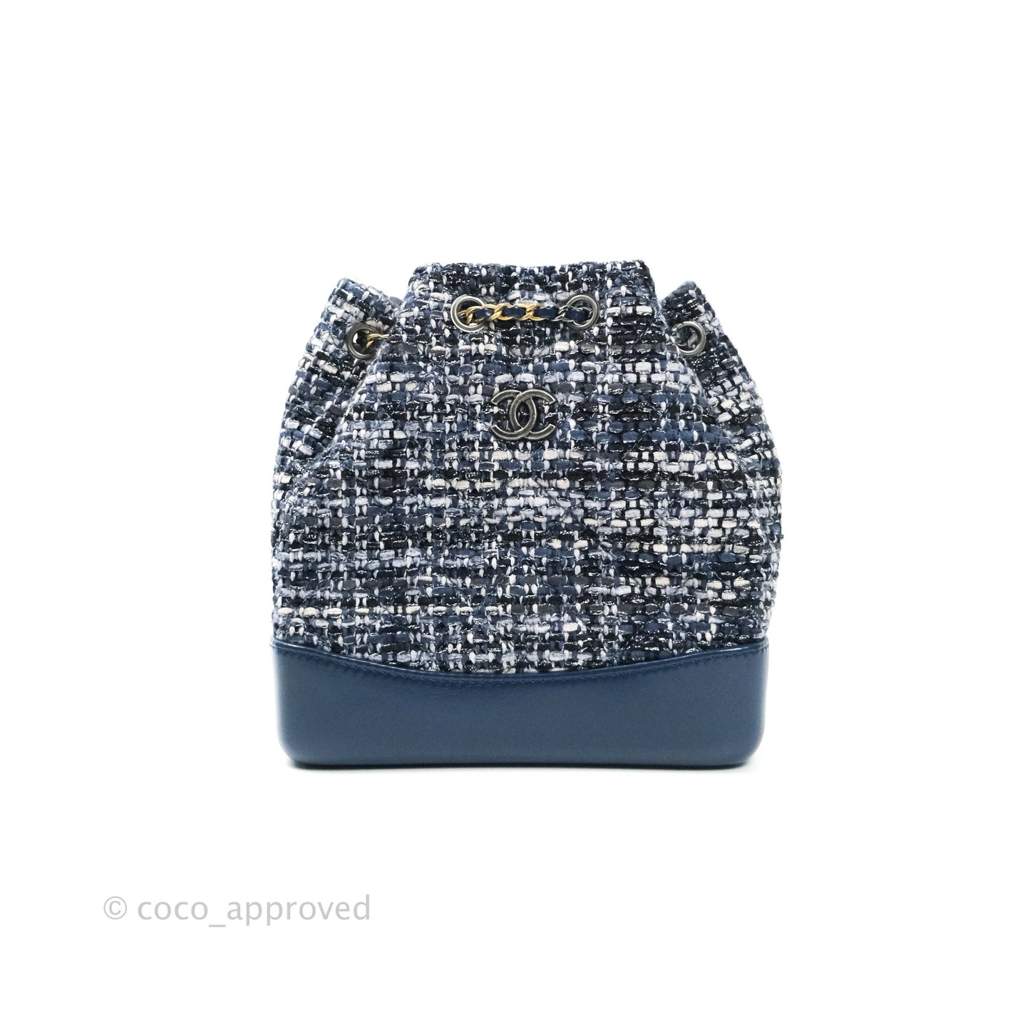 Chanel Gabrielle Small Backpack Navy Tweed Aged Calfskin