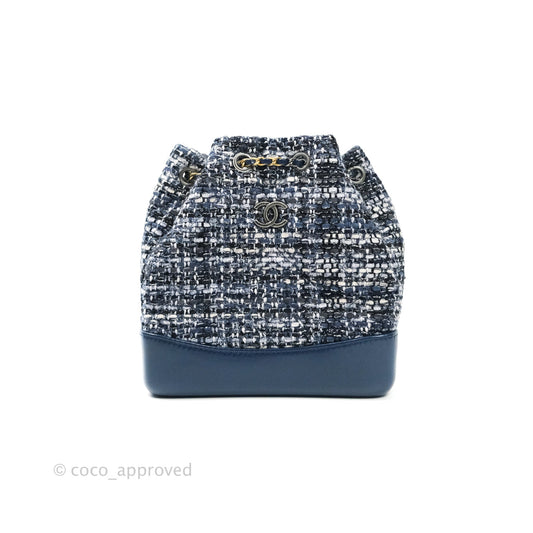 Chanel Gabrielle Small Backpack Navy Tweed Aged Calfskin