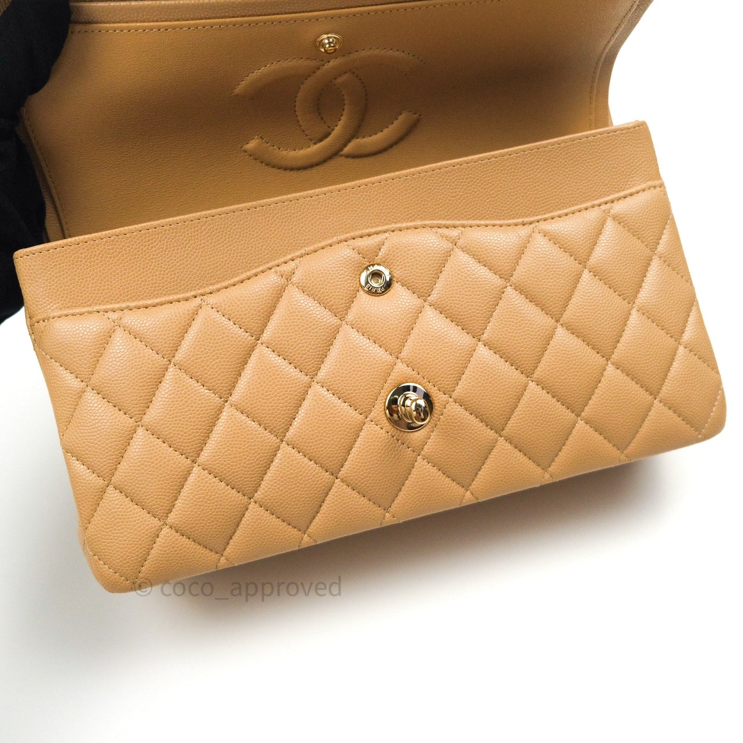 Chanel Quilted M/L Medium Double Flap Dark Beige Gold Hardware 19B