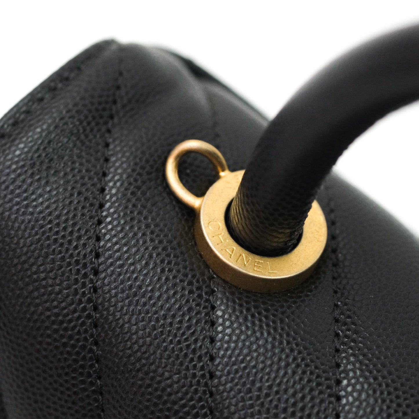Chanel Quilted Mini Coco Handle Chevron Dark Grey Caviar Gold Hardware