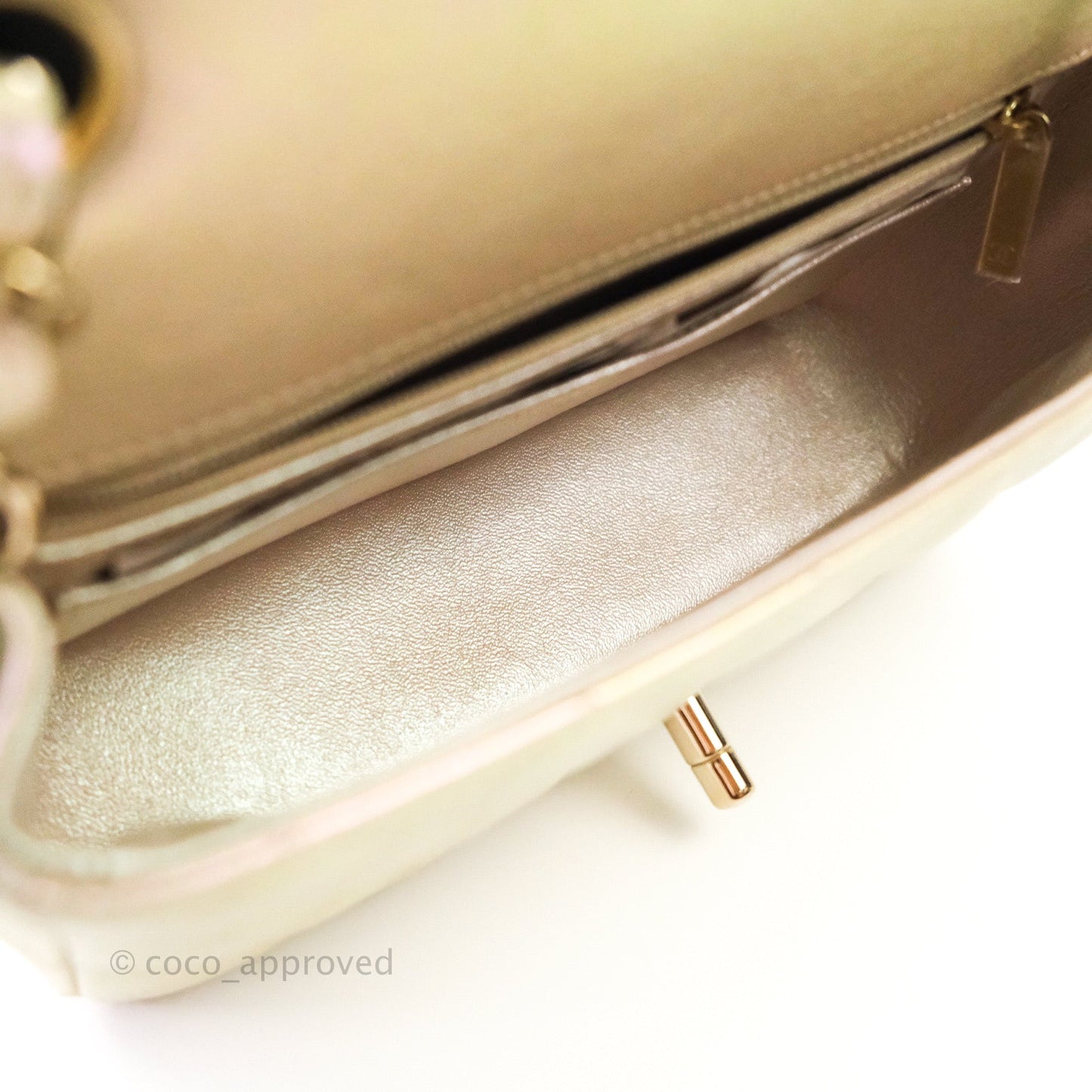 Chanel Quilted Mini Rectangular Iridescent Ivory Lambskin Gold Hardware