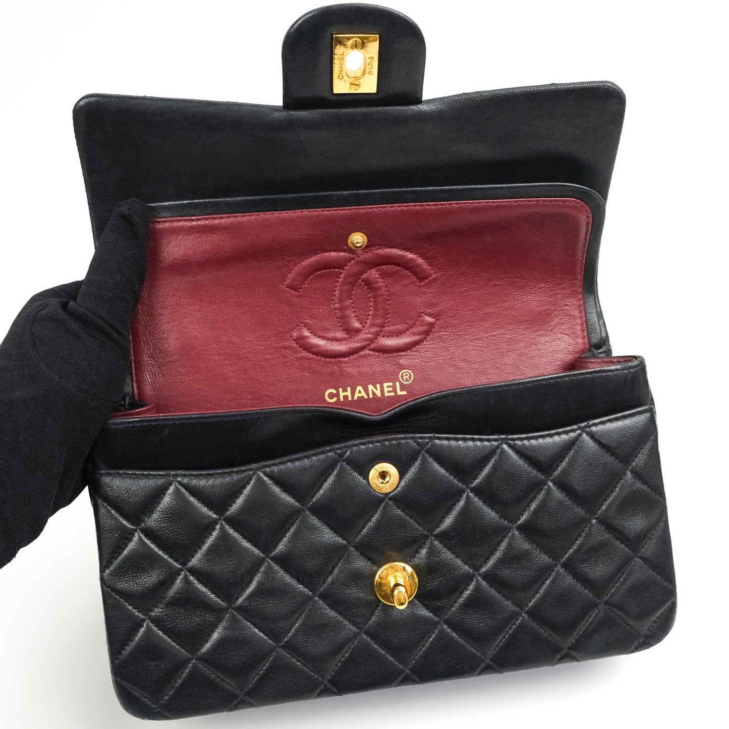 Chanel Classic Vintage Small S/M Flap Black Lambskin 24K Gold Hardware