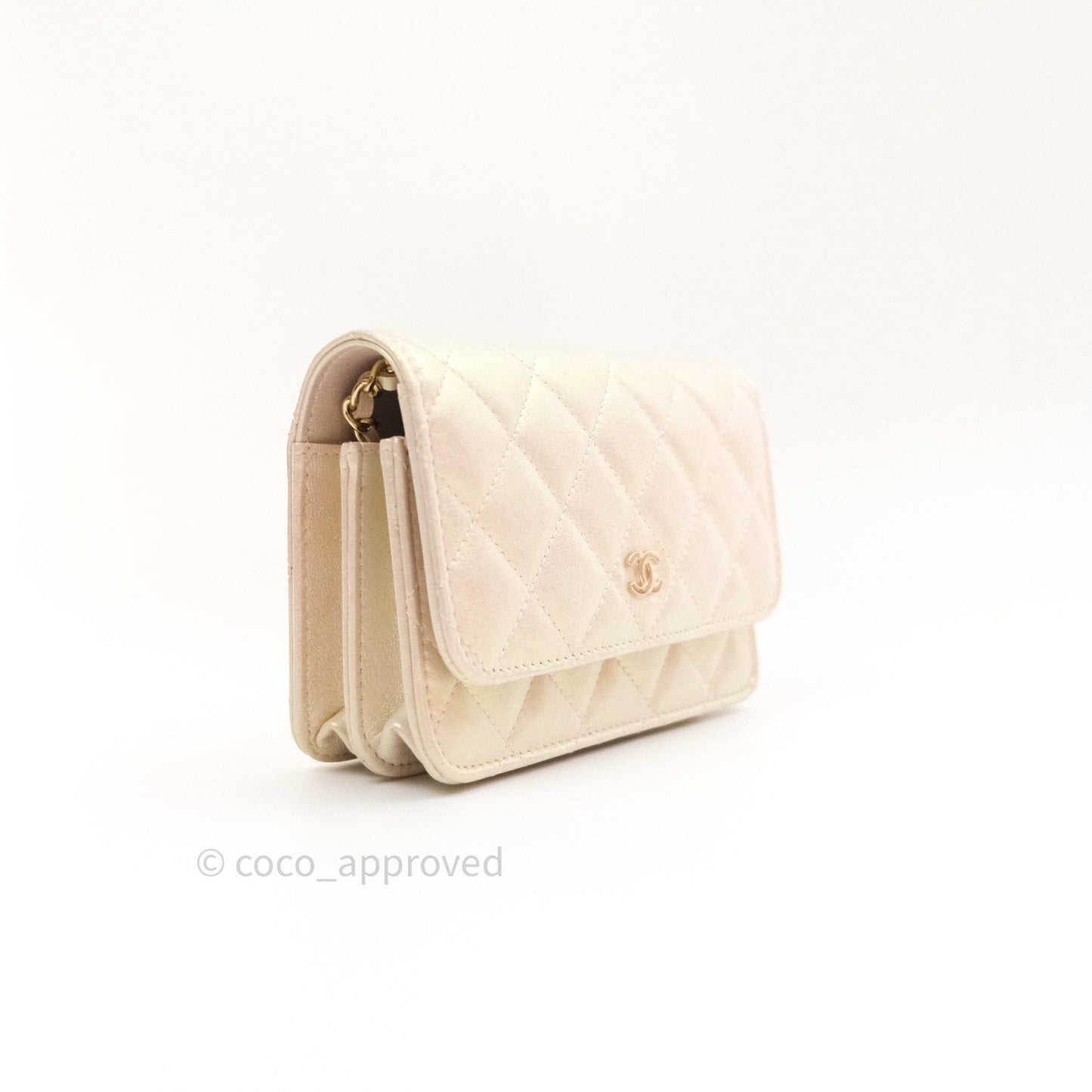 Chanel Quilted Mini Wallet on Chain WOC Iridescent Ivory Gold Hardware 20A