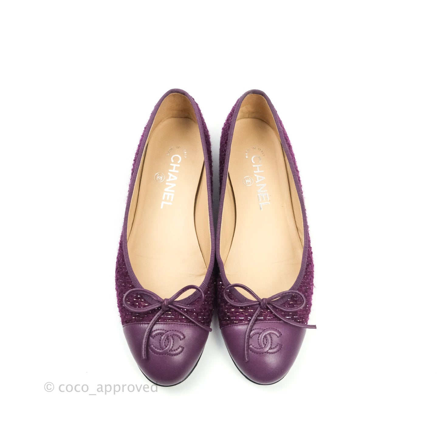 Chanel Ballerina CC Tweed Lambskin Purple Size 38 1/2