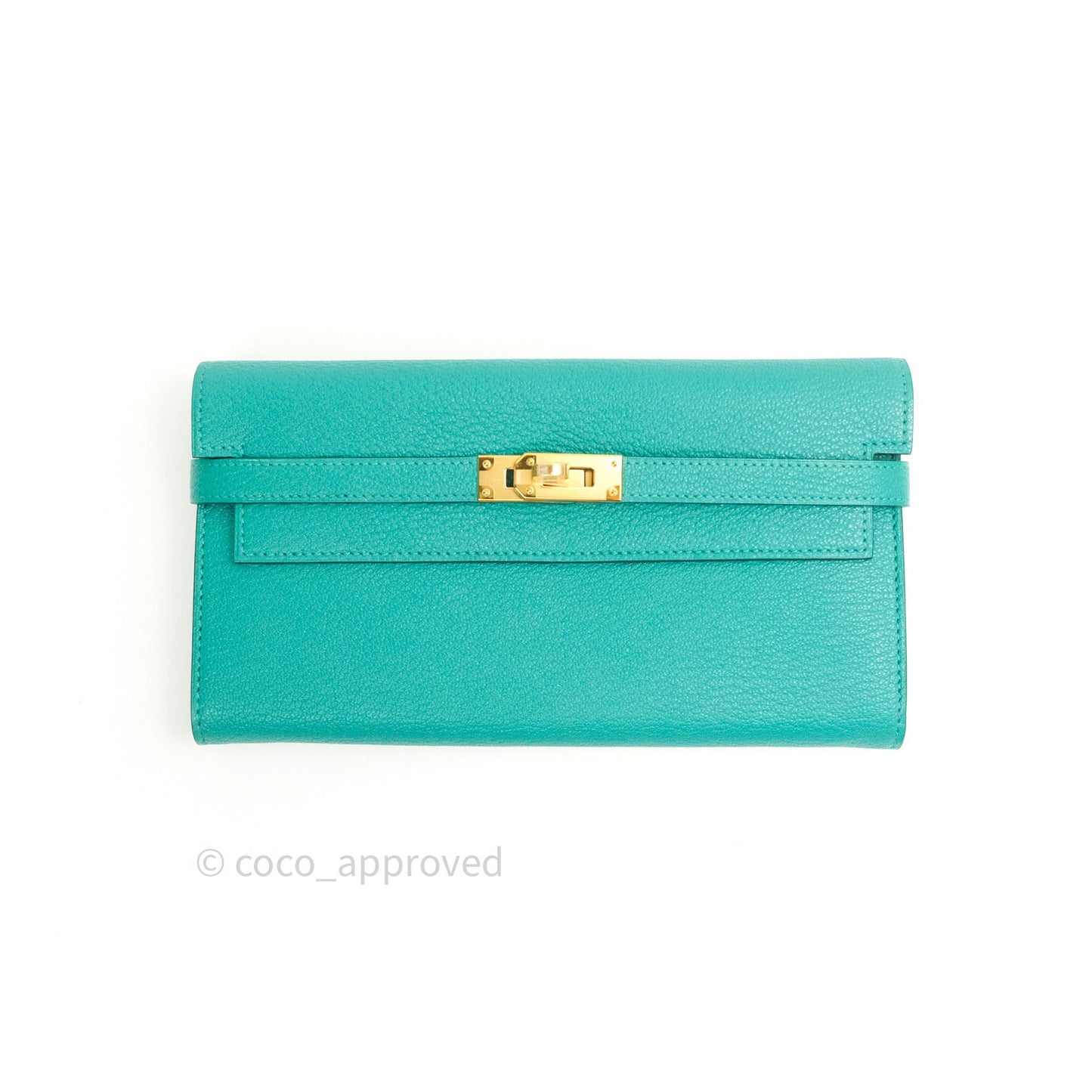 Hermès Chevre Mysore Kelly Wallet Vert Verone Gold Hardware