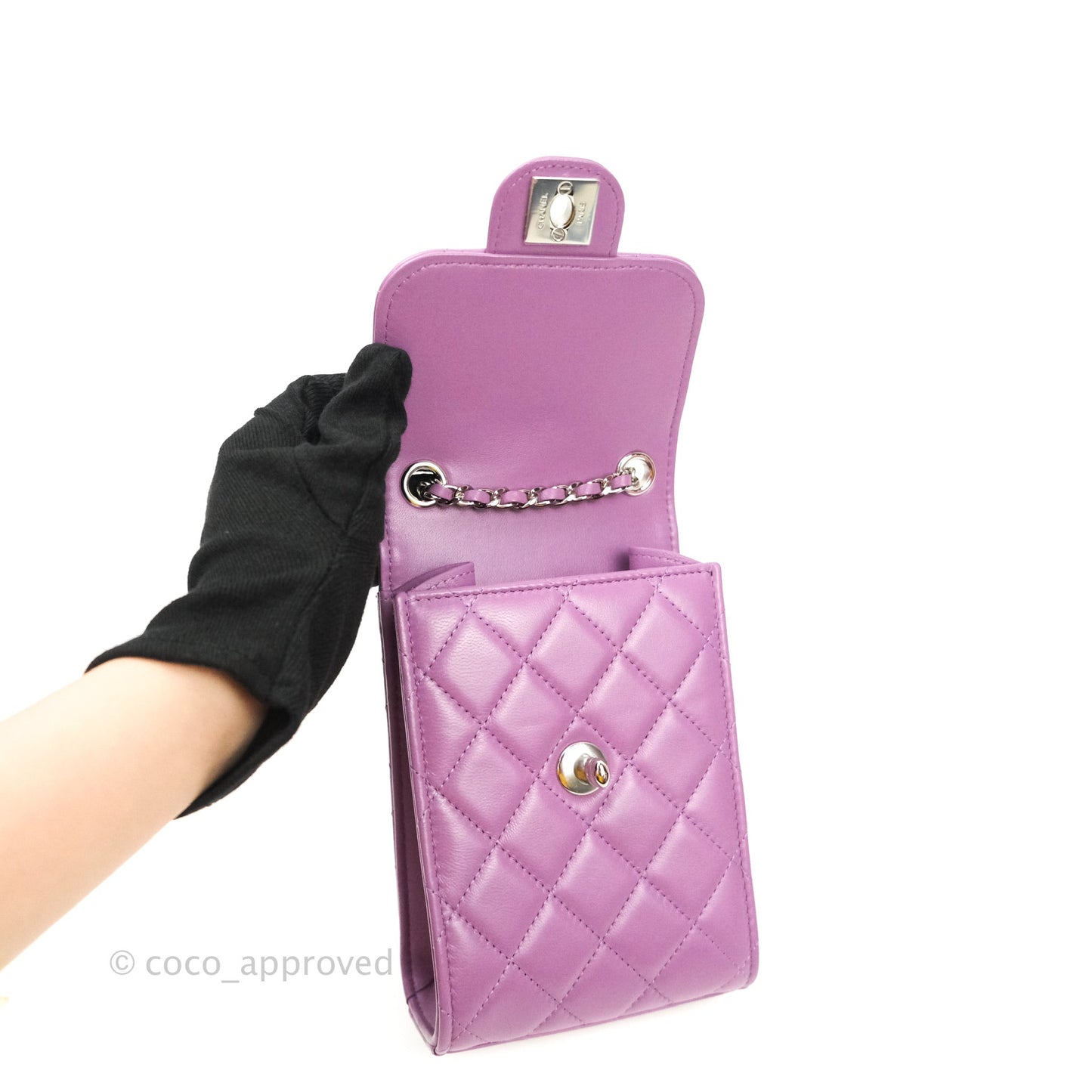Chanel Classic Quilted Purple Silver Hardware Phone Holder