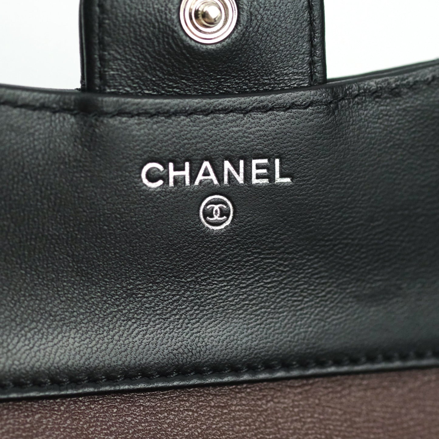 Chanel Chevron Small Compact Wallet Black Lambskin Silver Hardware
