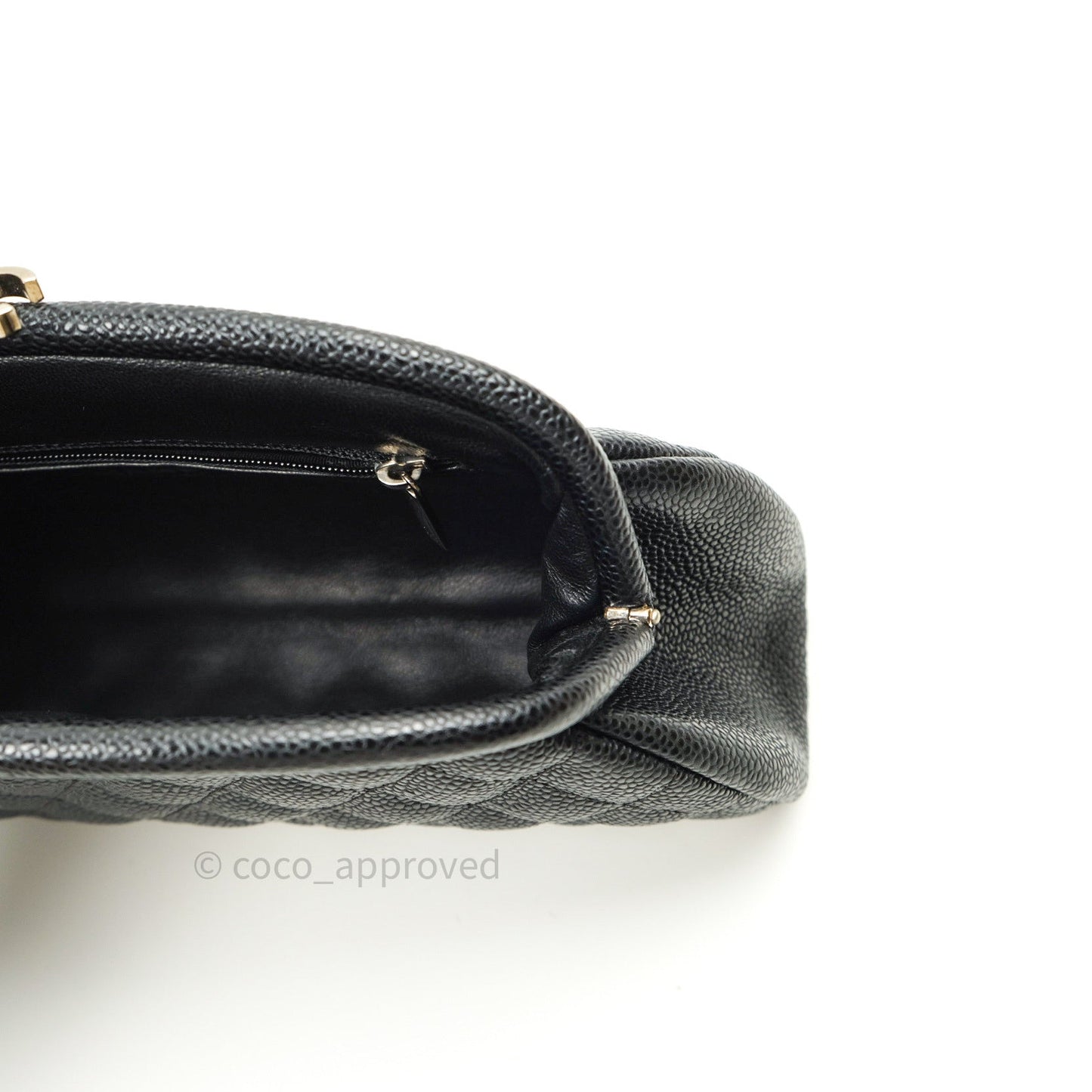 Chanel Quilted Timeless Kisslock Clutch Black Caviar Silver Hardware