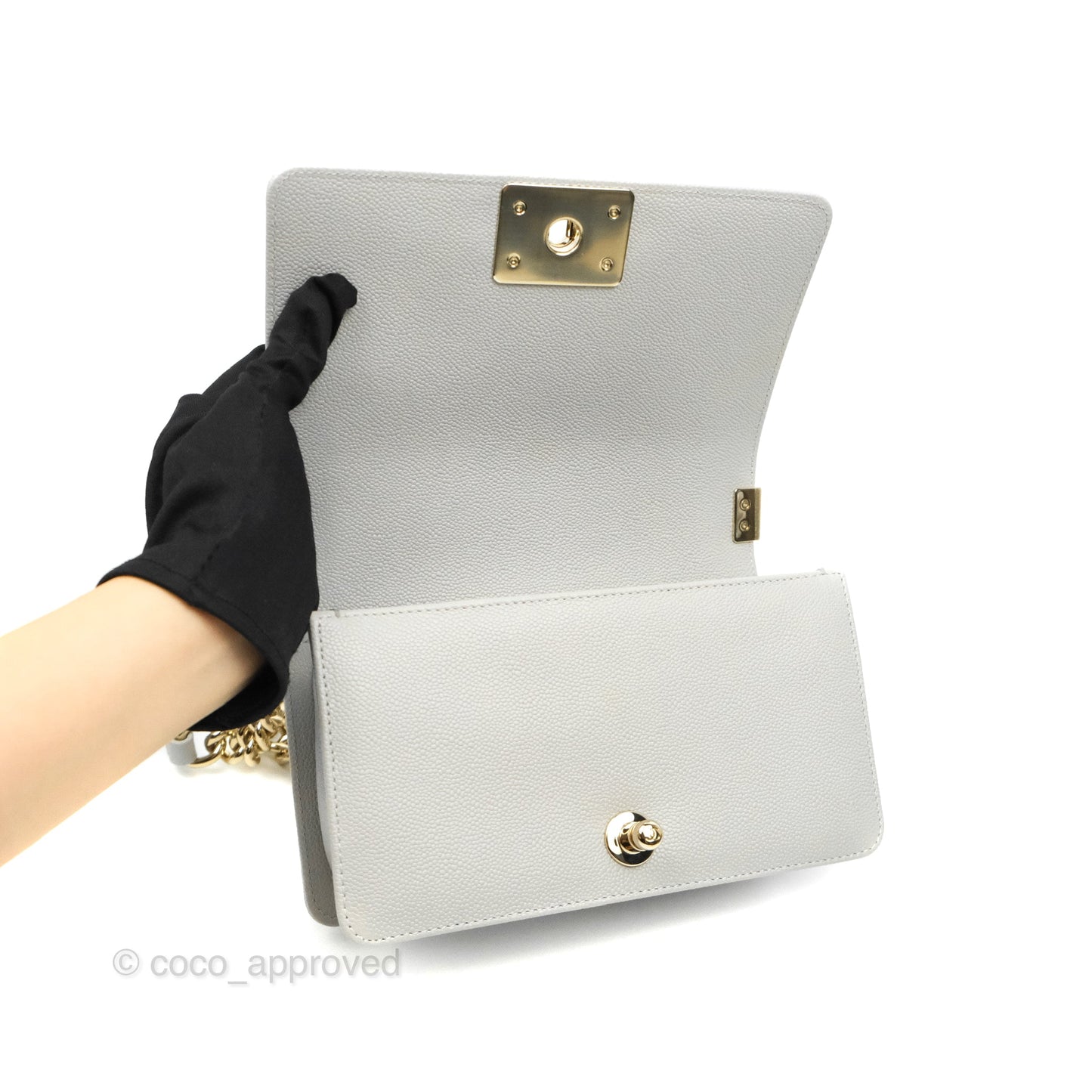 Chanel Small Boy Grey Caviar Gold Hardware
