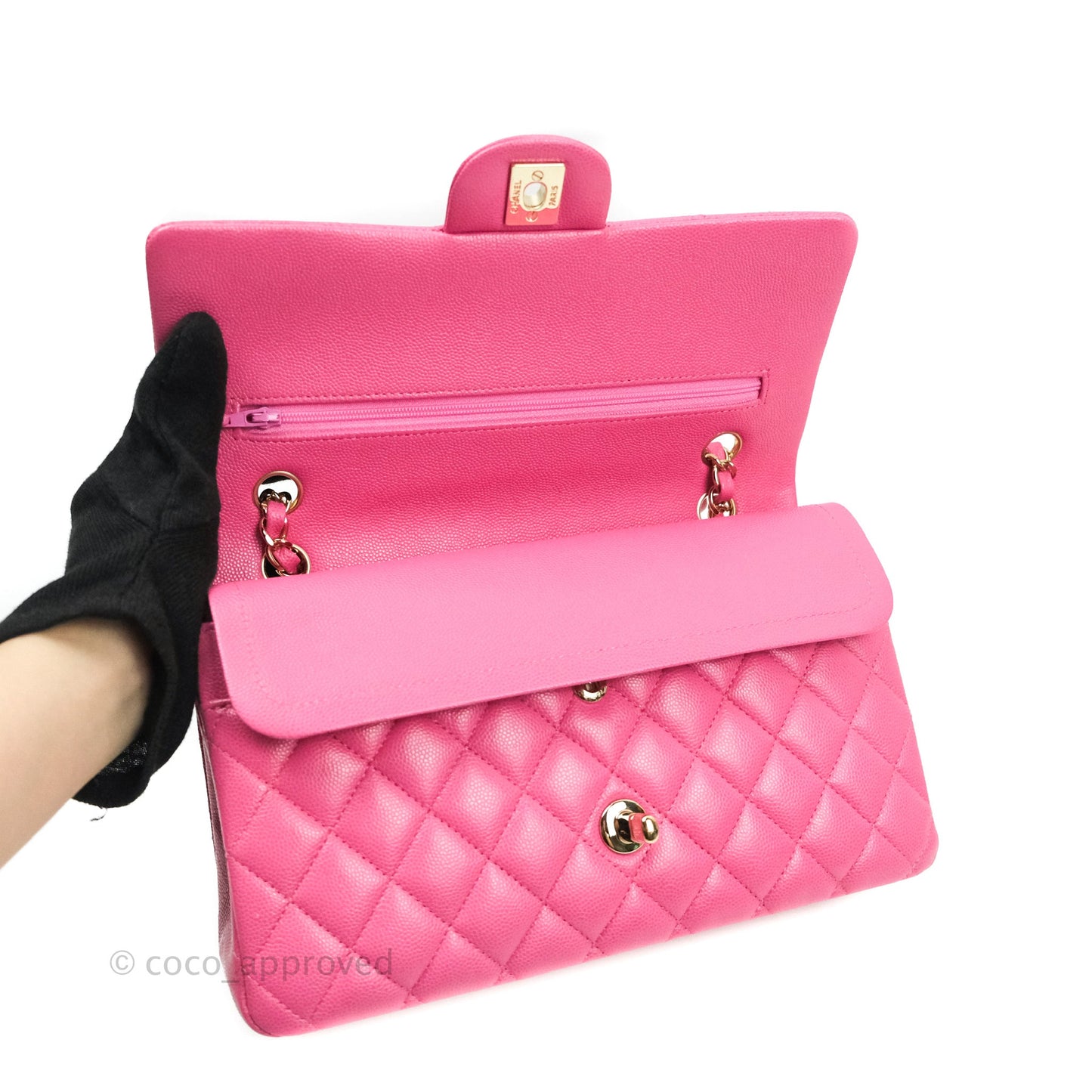 Chanel Classic M/L Medium Double Flap Bag Pink Caviar Gold Hardware 19C