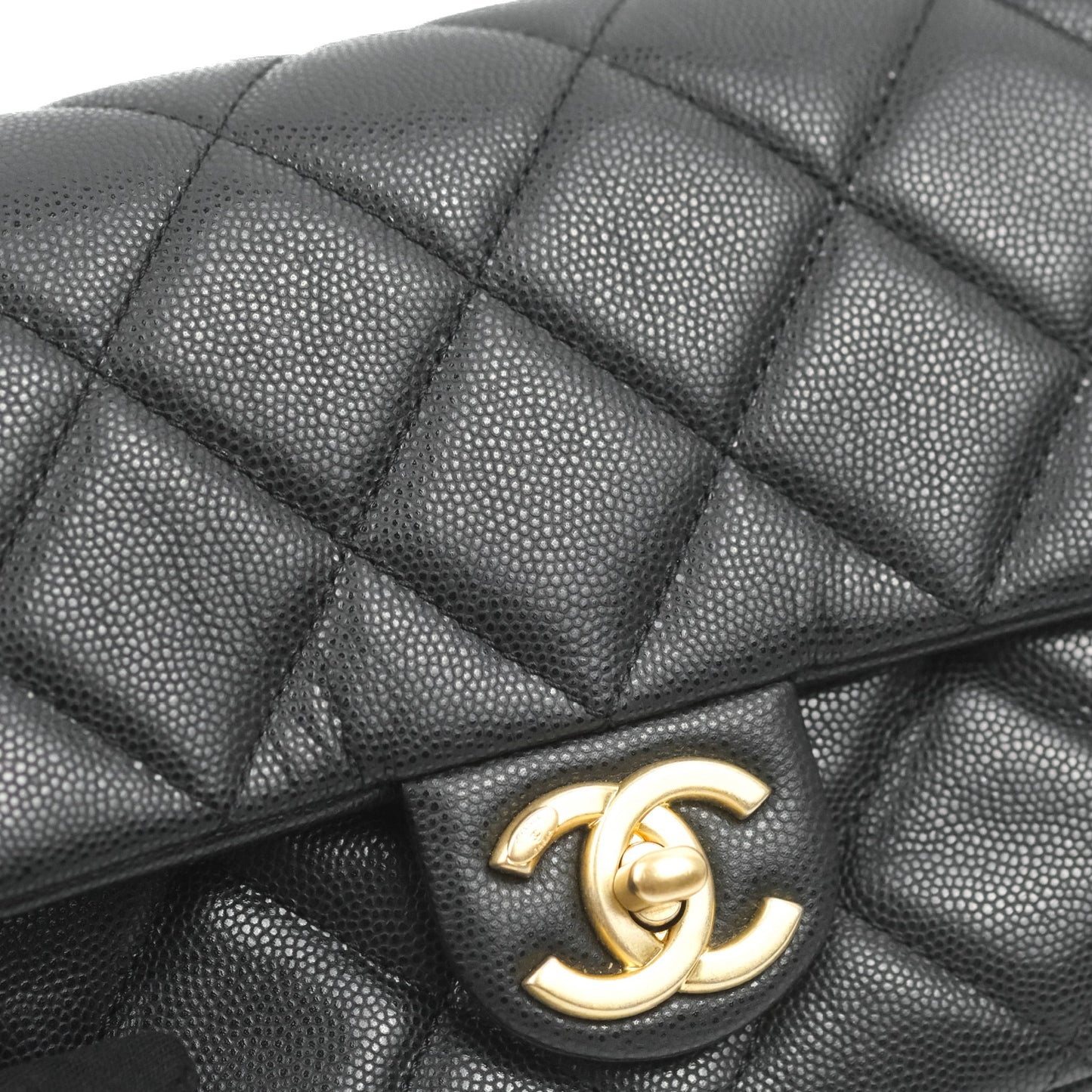 Chanel Small Flap with Coin Charm Black Caviar Aged Gold Hardware 22A
