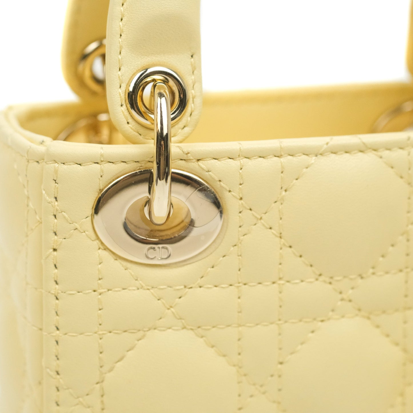 Christian Dior Micro Lady Dior Cannage Pale Yellow Lambskin Gold Hardware