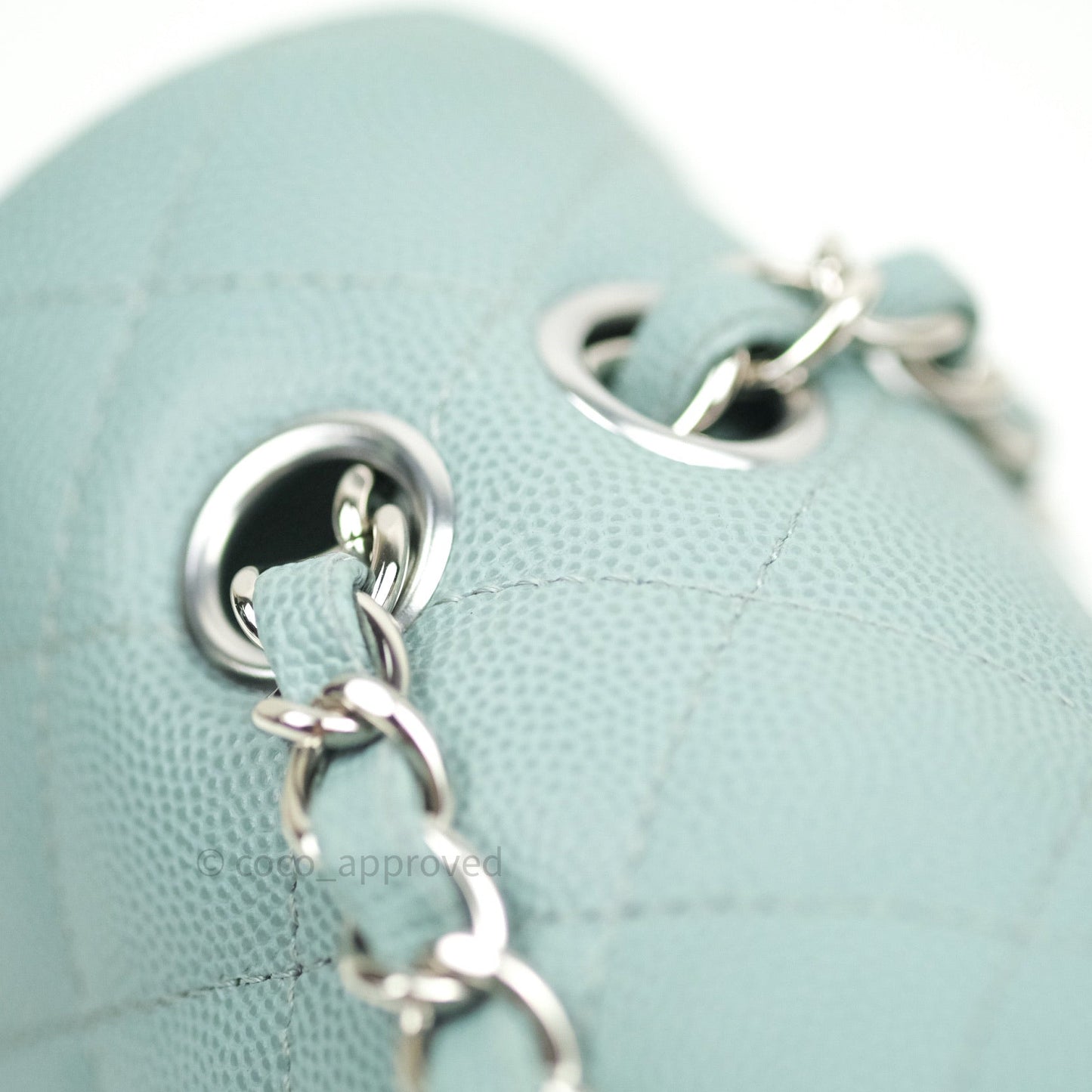 Chanel Classic M/L Medium Double Flap Bag Light Blue Caviar Silver Hardware 18C