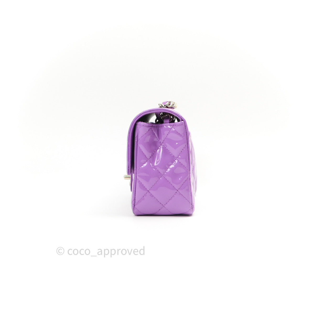 Chanel Quilted Mini Rectangular Purple Patent Leather Light Gold Hardware 20S
