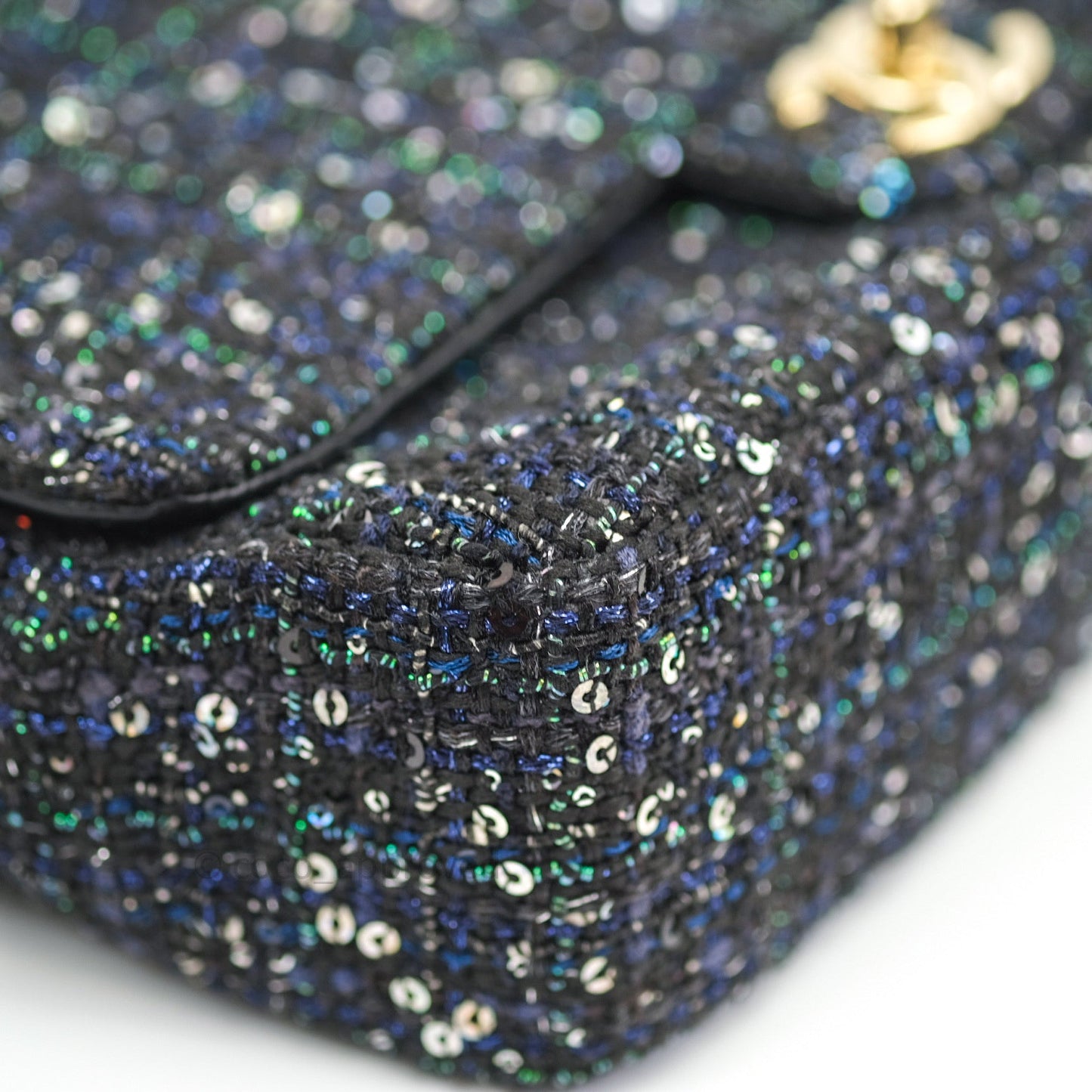 Chanel Tweed Medium Pearl Handle Flap Black Ecru
