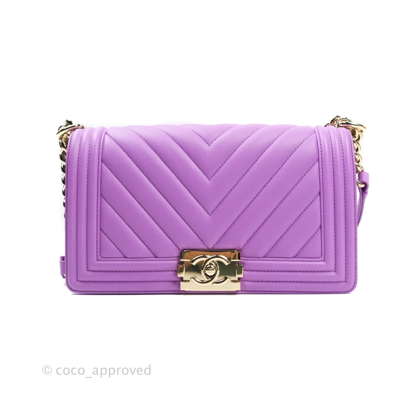 Chanel Boy Chevron Medium Purple Calfskin Gold Hardware