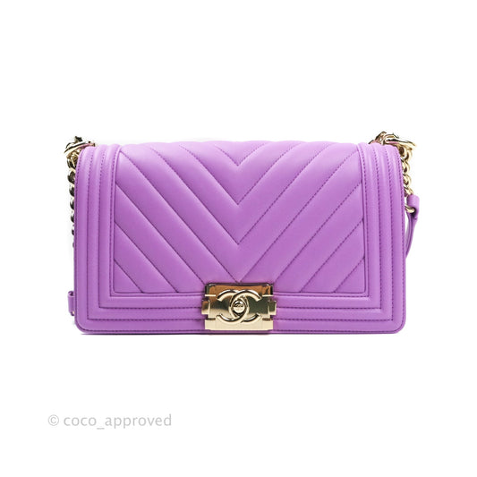 Chanel Boy Chevron Medium Purple Calfskin Gold Hardware