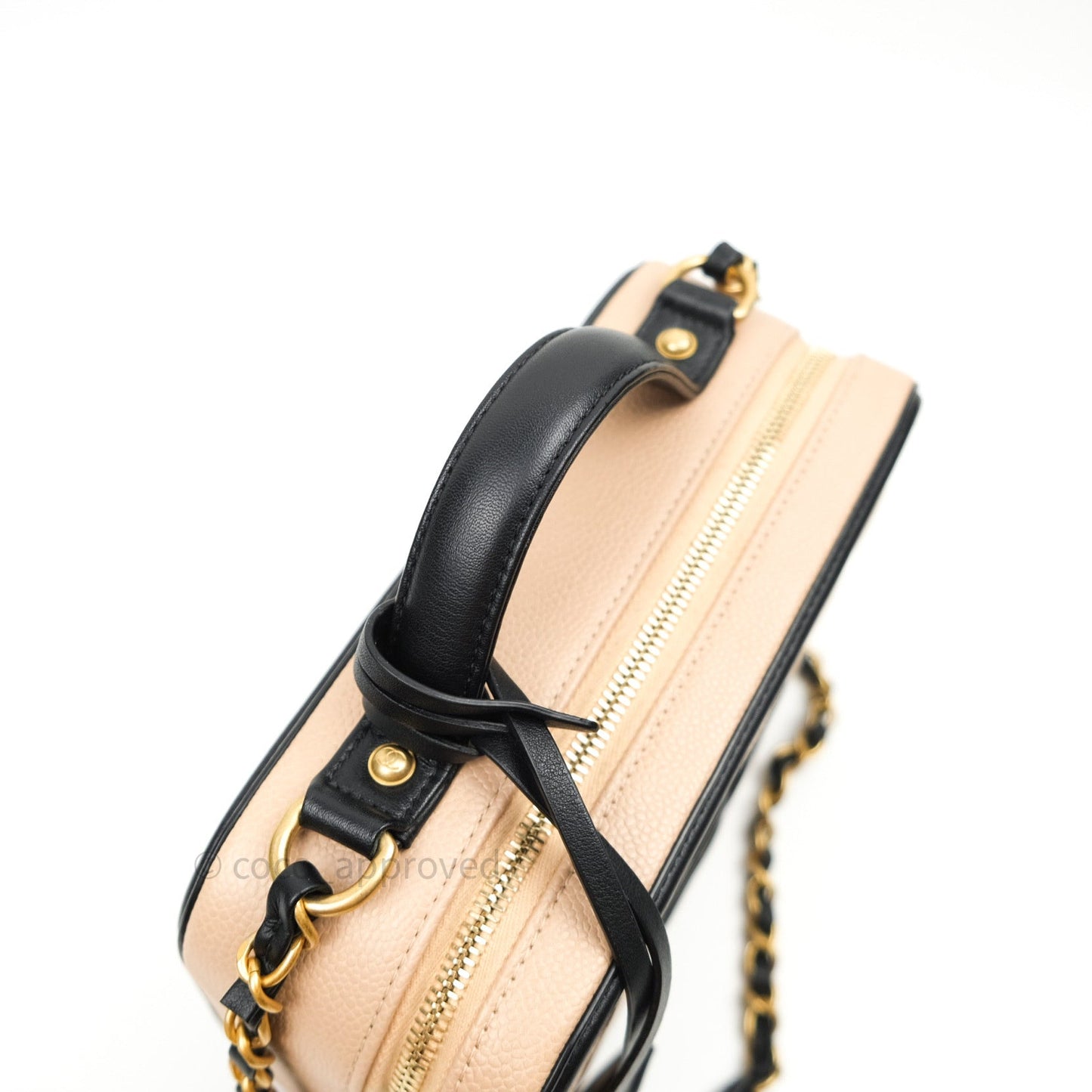Chanel Quilted Medium CC Filigree Vanity Case Beige Caviar Gold Hardware