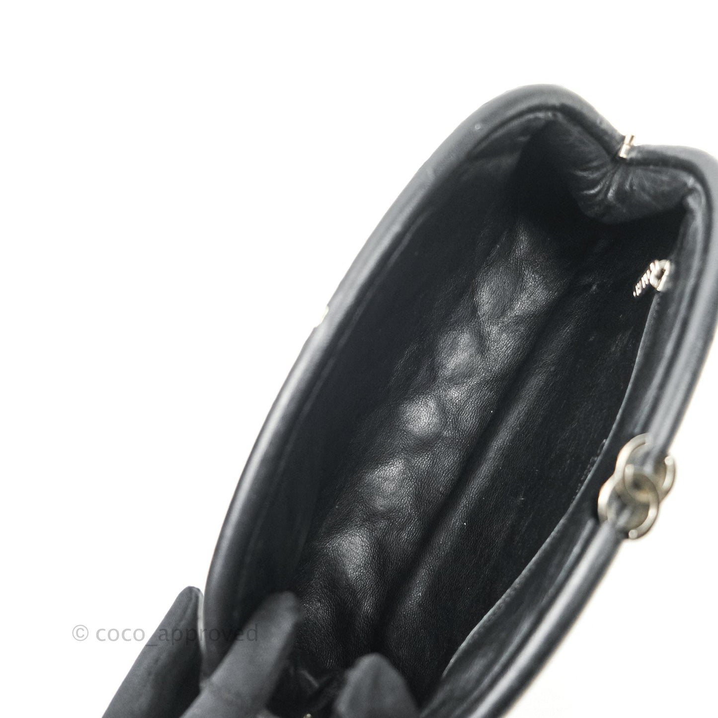 Chanel Quilted Timeless Kisslock Clutch Black Lambskin Silver Hardware