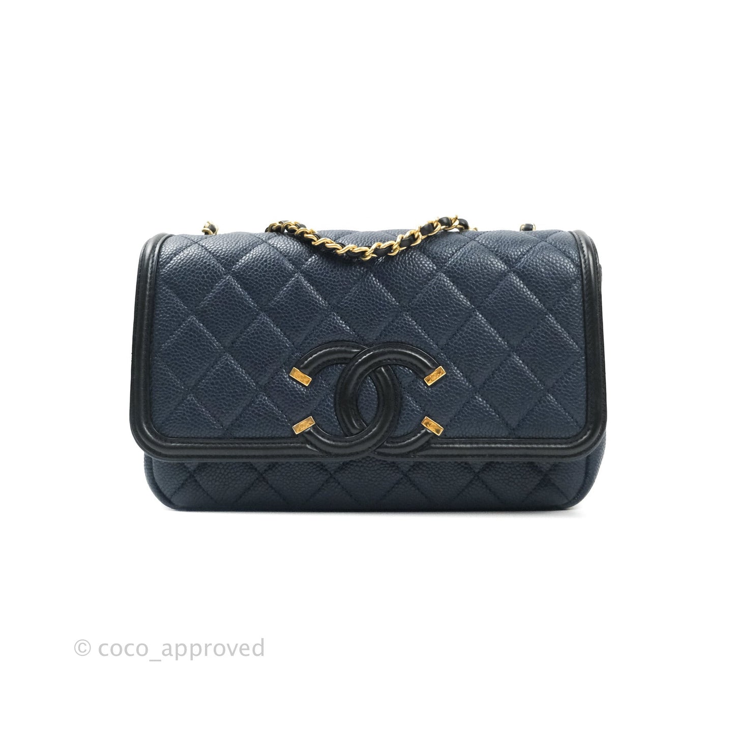 Chanel Quilted Small CC Filigree Flap Navy Caviar