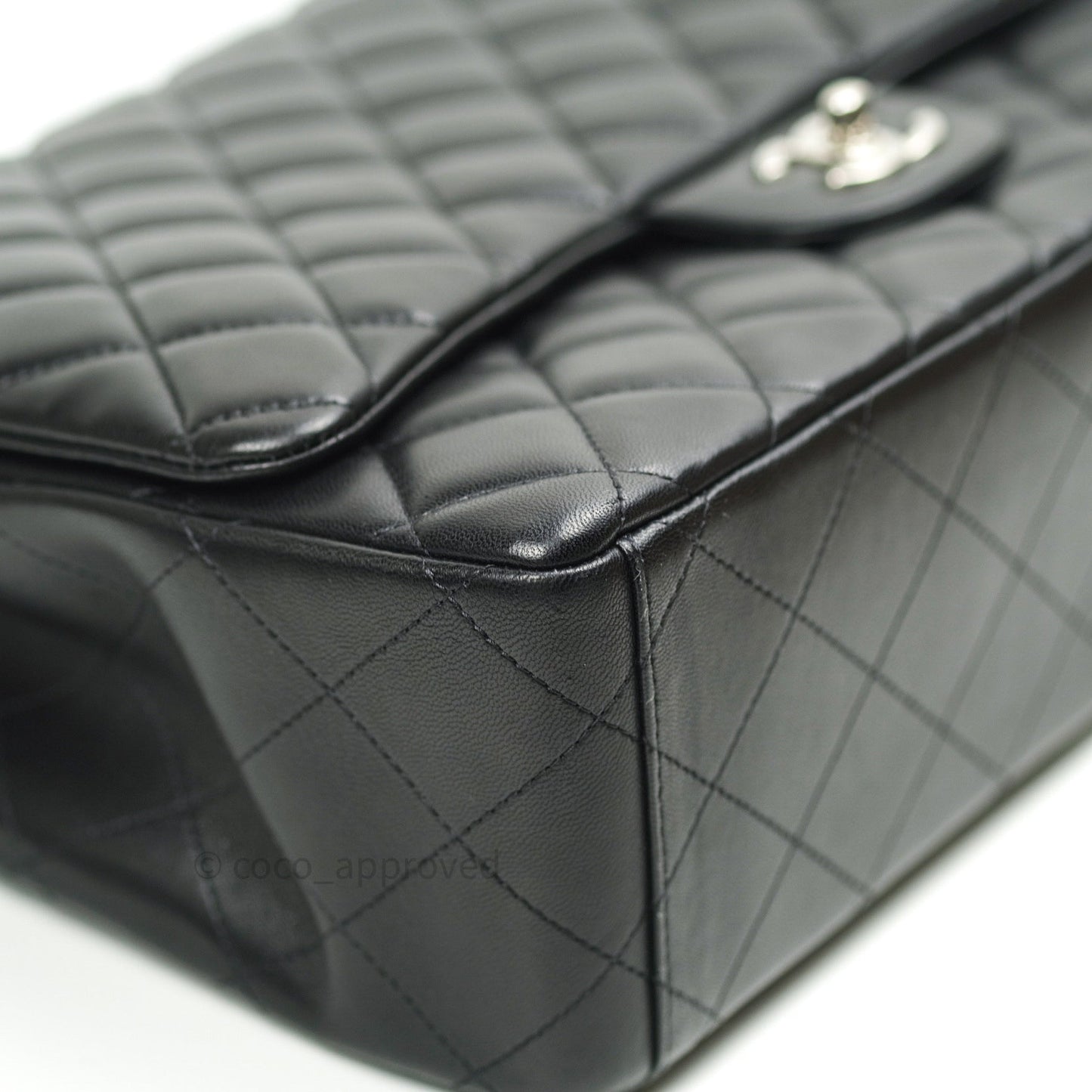 Chanel Classic Maxi Single Flap Quilted Black Lambskin Silver Hardware