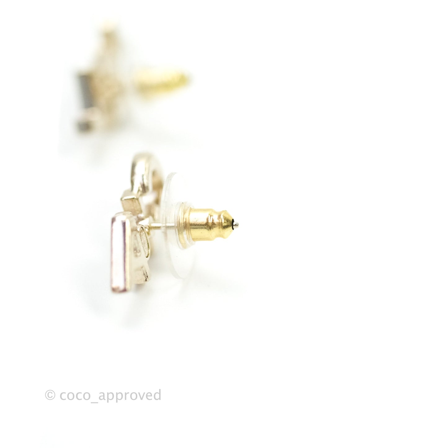 Chanel Crystal Pearl Signature Stud Earrings Gold