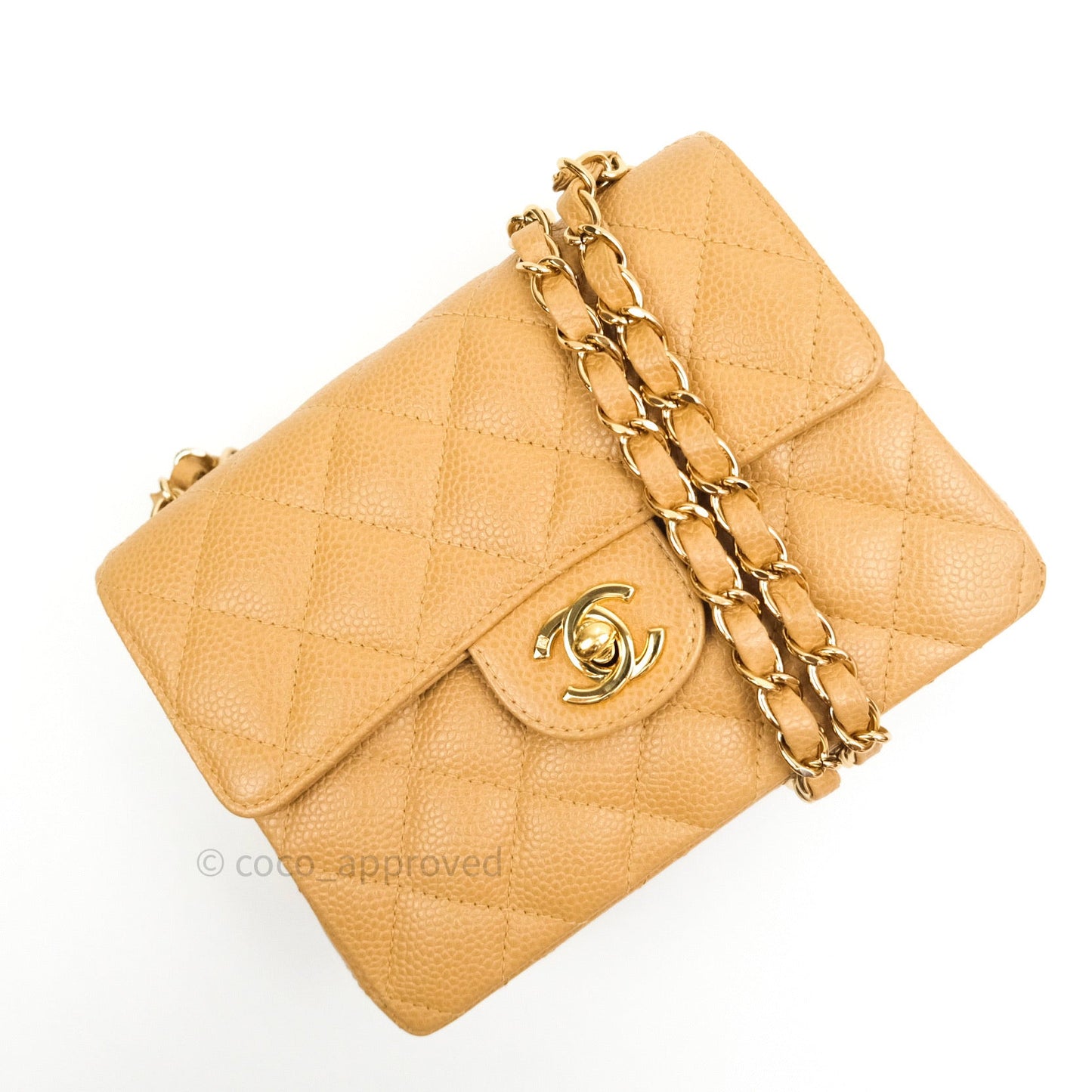 Chanel Quilted Vintage Mini Square Flap Beige Caviar 24K Gold Hardware
