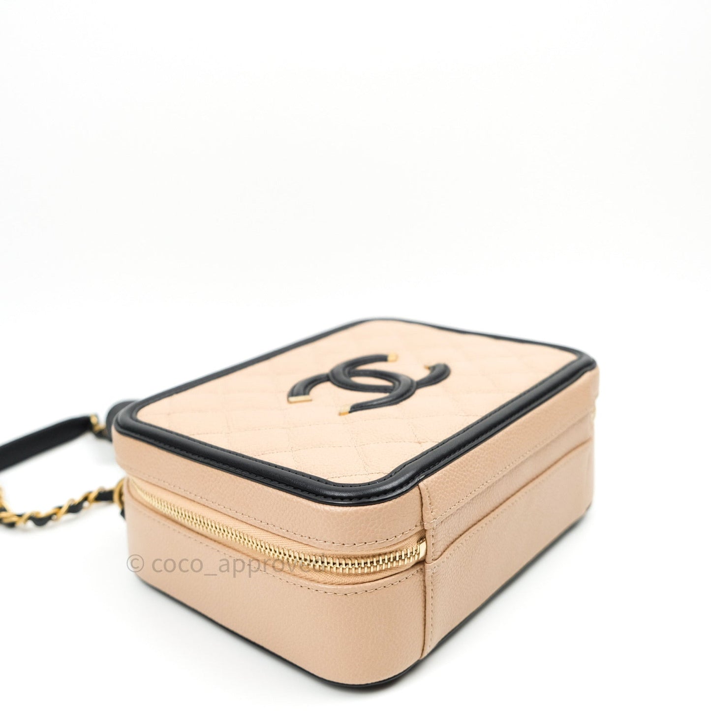 Chanel Quilted Medium CC Filigree Vanity Case Beige Caviar Gold Hardware