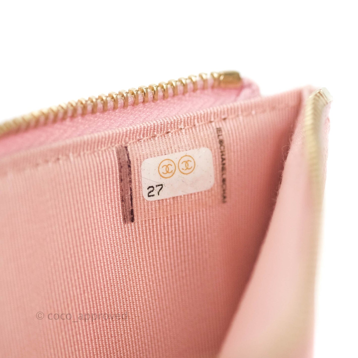 Chanel Classic Flat Iridescent Pink Caviar Wallet Pouch Gold Hardware 19S