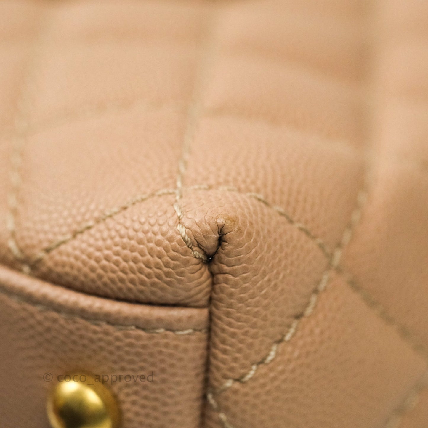 Chanel Small Coco Handle Quilted Beige Caviar Aged Gold Hardware