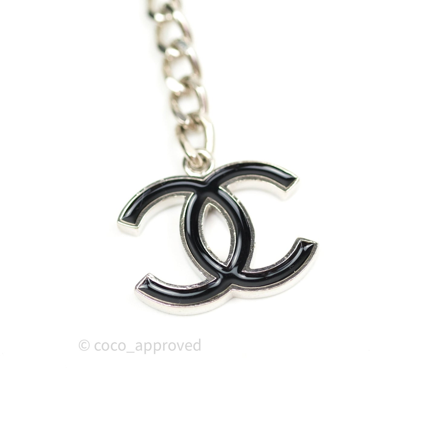 Chanel Black Enamel and Silvertone Chain CC Logo Belt