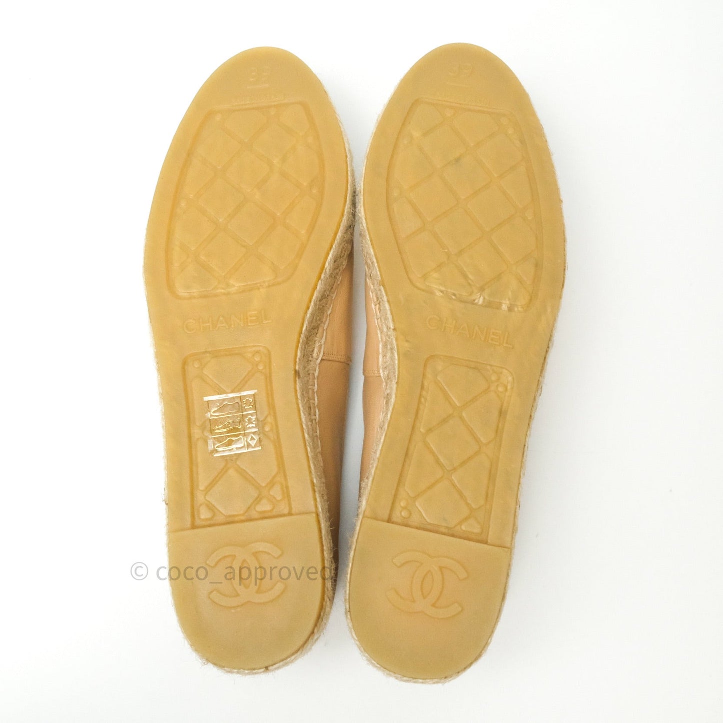 Chanel Espadrille Black Beige Leather Size 39