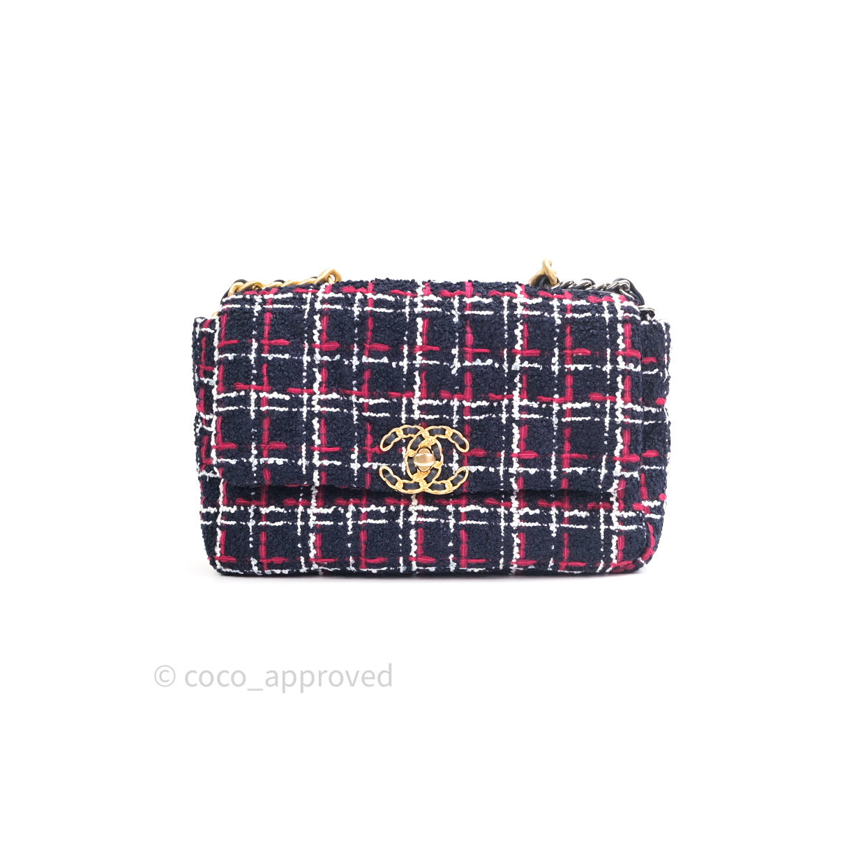 Chanel 19 Small Tweed Red Navy Mixed Hardware