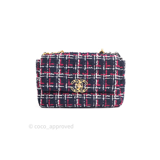 Chanel 19 Small Tweed Red Navy Mixed Hardware