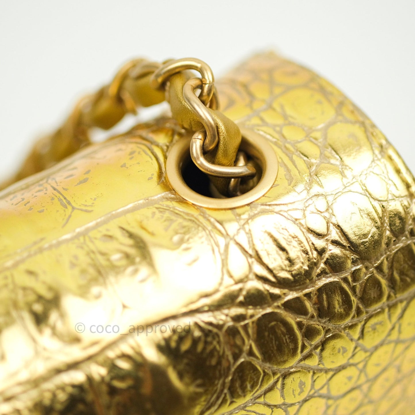 Chanel Gold Metallic Calfskin Crocodile Embossed Rectangular Mini Flap