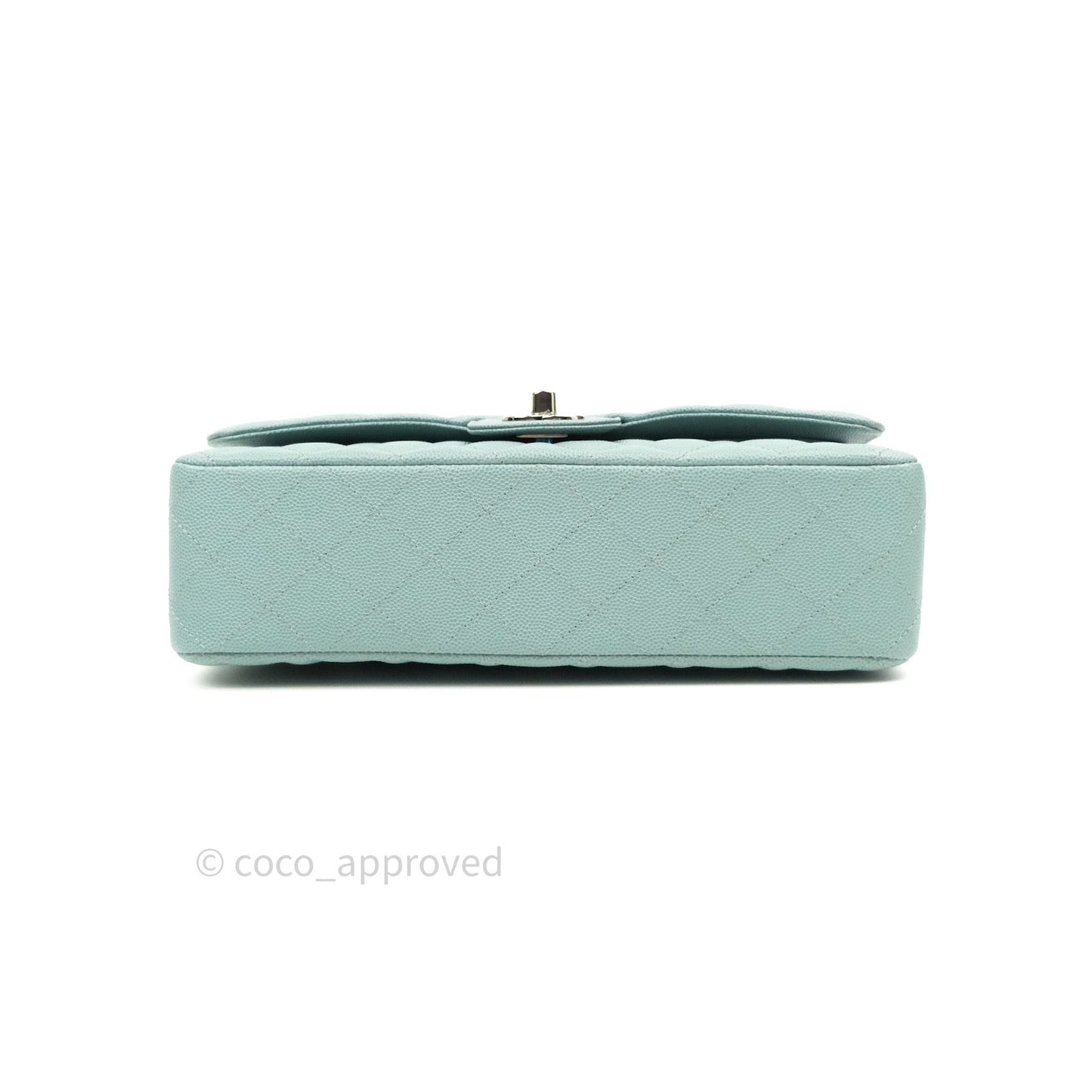 Chanel Classic M/L Medium Double Flap Bag Light Blue Caviar Silver Hardware 18C