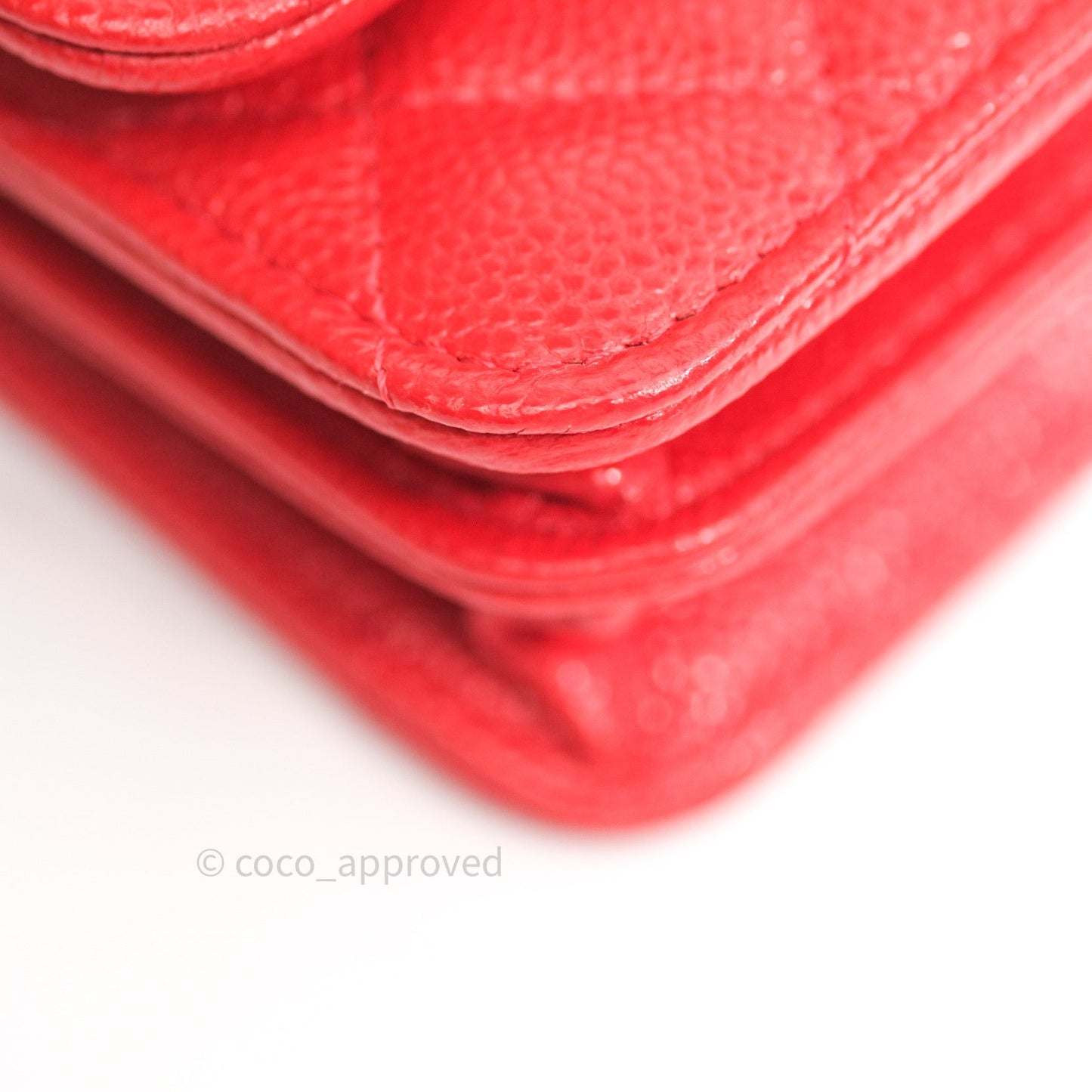 Chanel Quilted Mini Wallet on Chain WOC Brick Red Caviar Silver Hardware