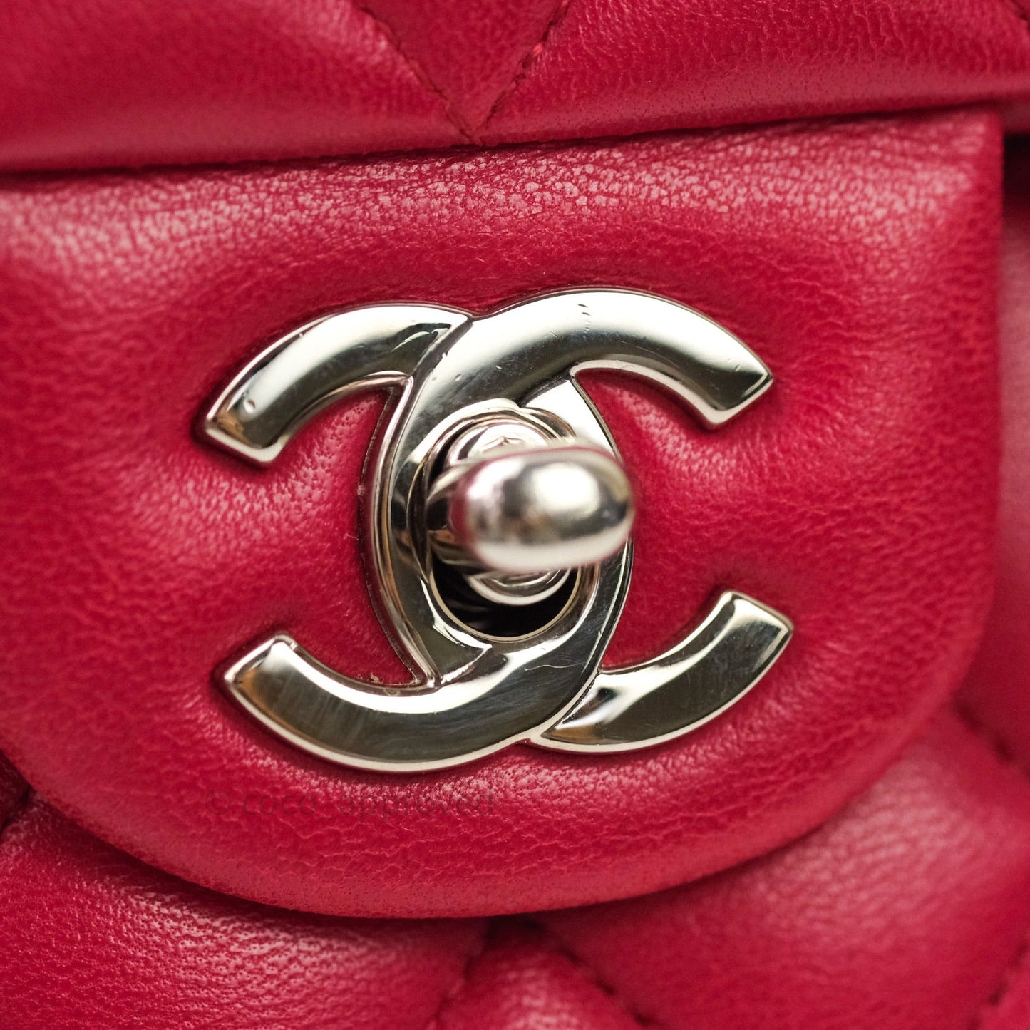 Chanel Classic M/L Lambskin Medium Double Flap Red Pink Silver Hardware