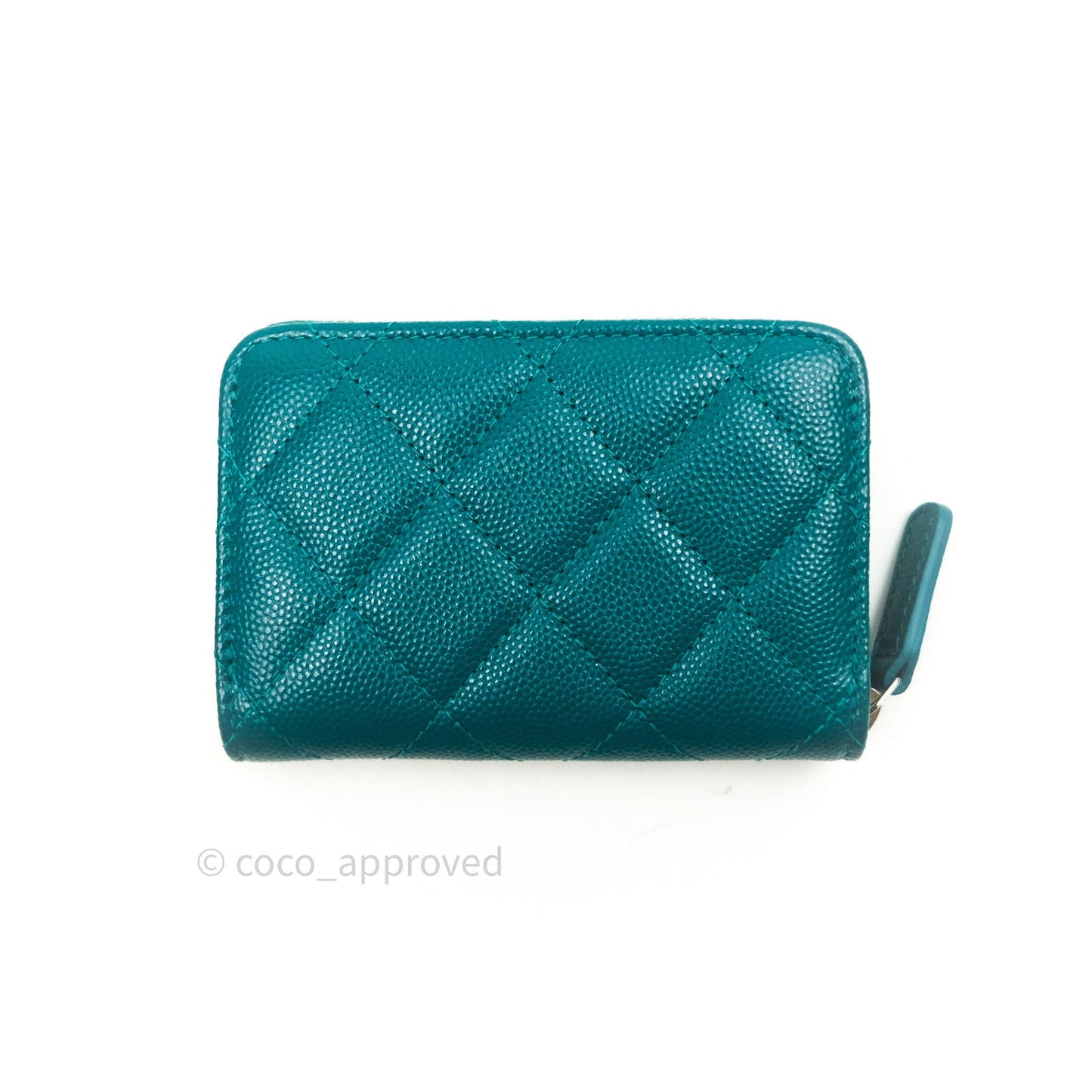 Chanel Quilted Zip Card Holder Green Caviar Silver Hardware