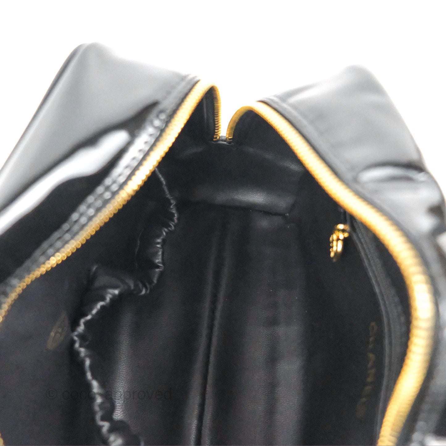 Chanel Vintage Coco Black Leather Patent Make Up Pouch