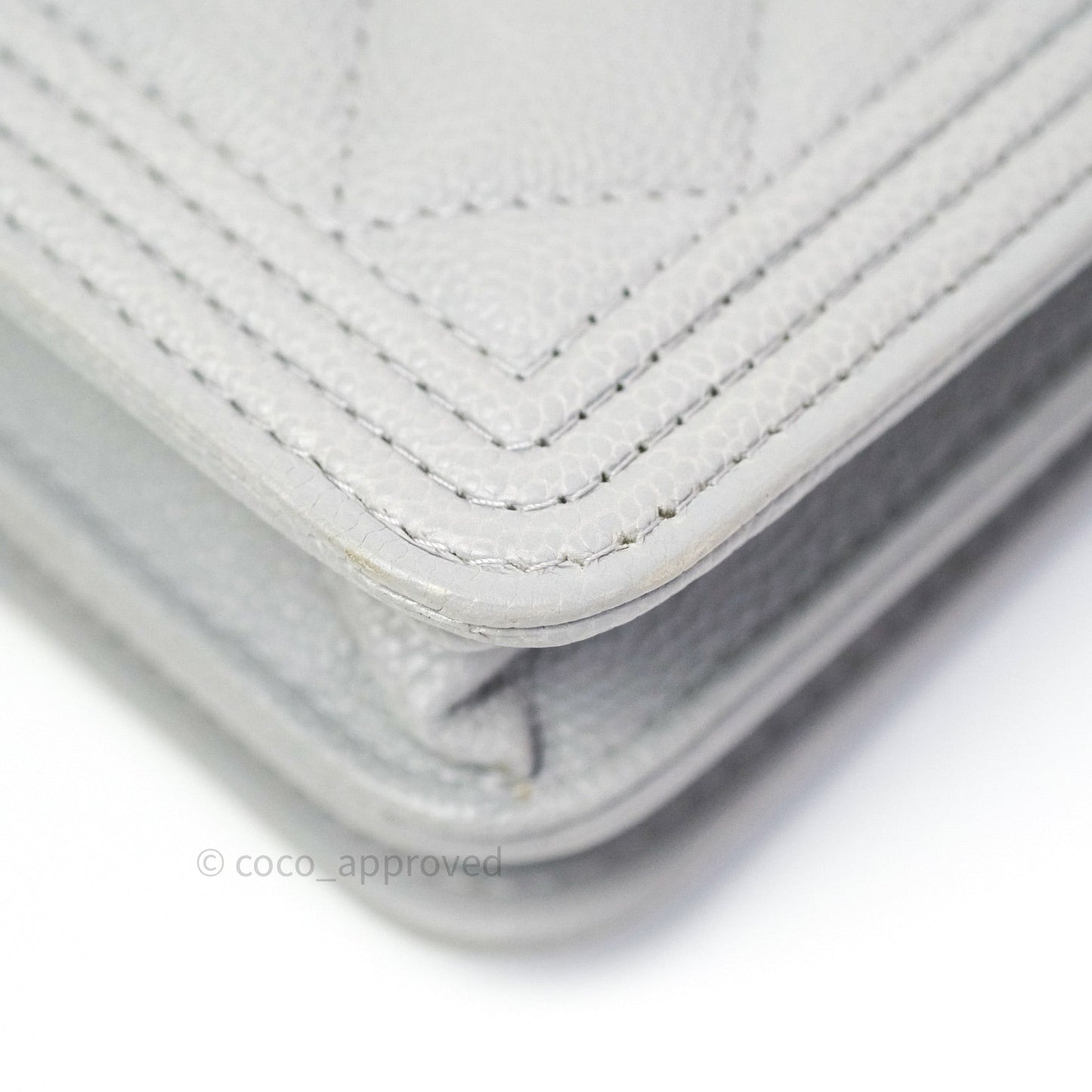 Chanel Quilted Boy Wallet on Chain WOC Grey Caviar Gold Hardware