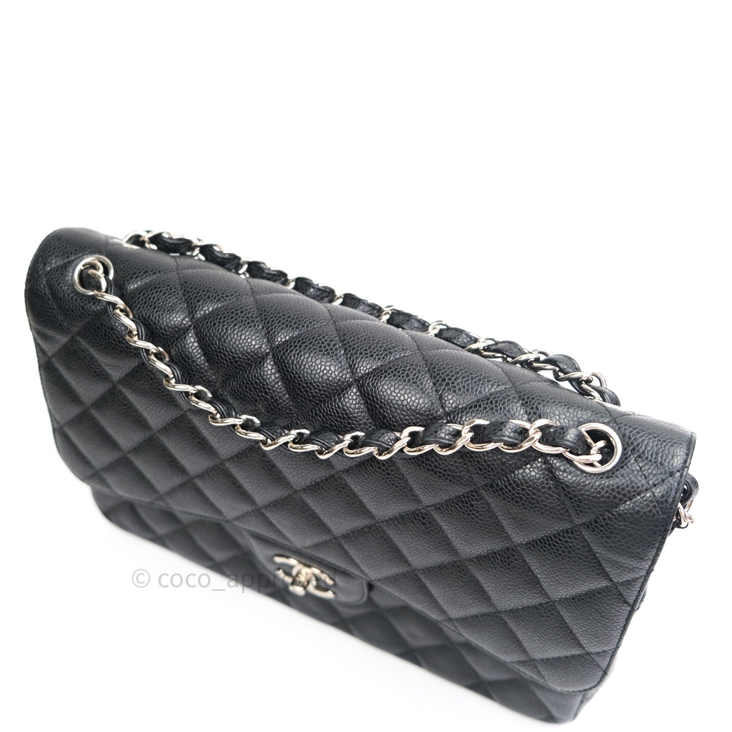 Chanel Classic Jumbo Double Flap Black Quilted Caviar Silver Hardware⁣⁣